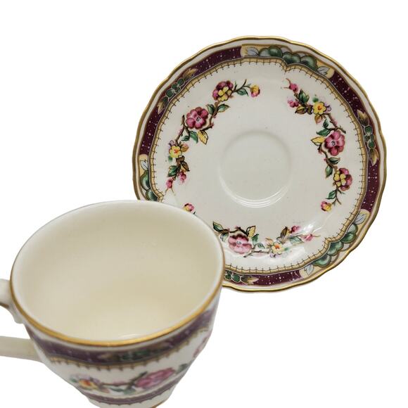 Grindley Demitasse Cup Saucer English China Vintage Floral Pink Red Pattern - Picture 8 of 14